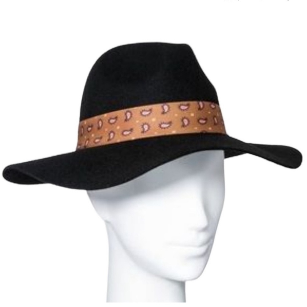 A New Day Black Wide Brim Fedora Hat With Scarf Band